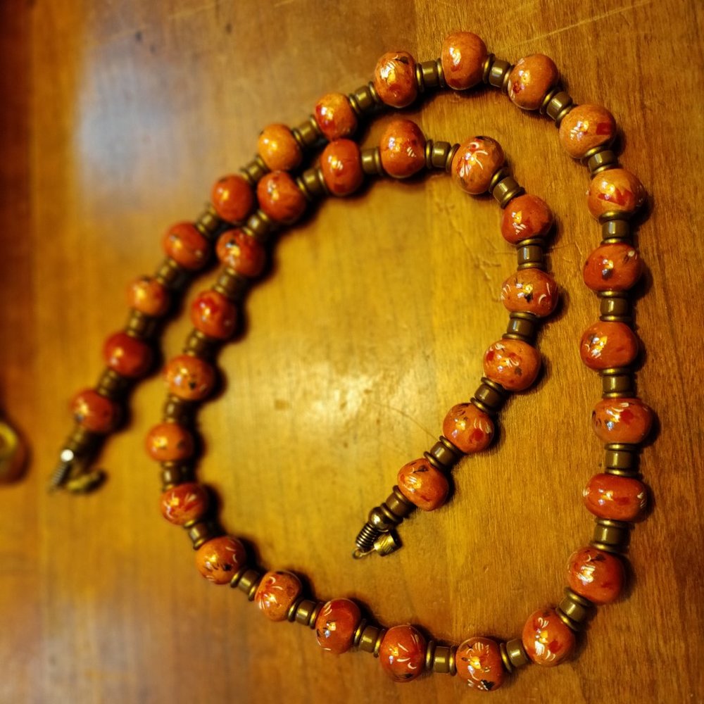 Vintage hand-painted  earthenware-bead necklace